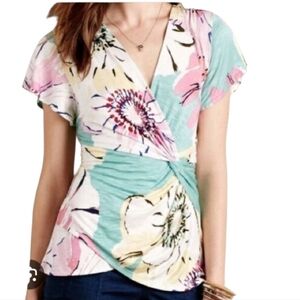Women's Deletta Anthropologie Floral Print Top Sz Large